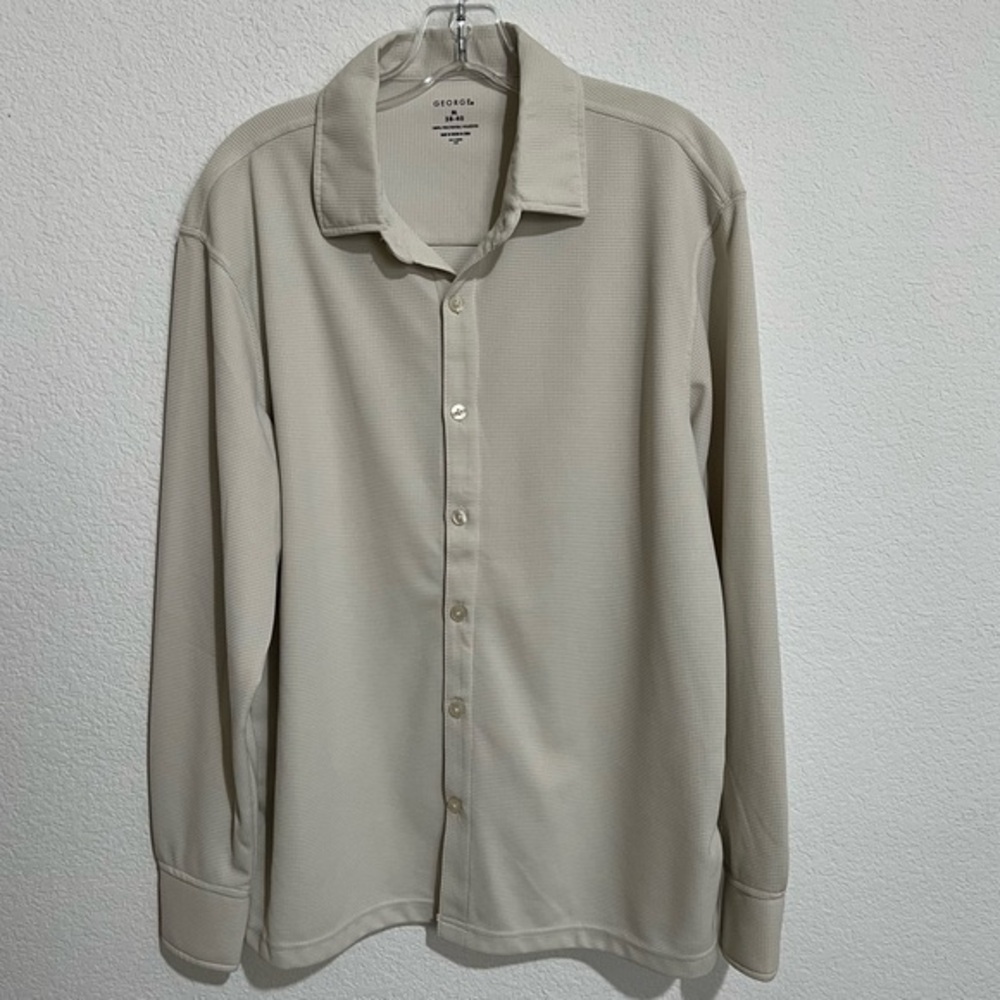 George Silver Birch Textured Polyester Dress Shirt New Medium (38-40)